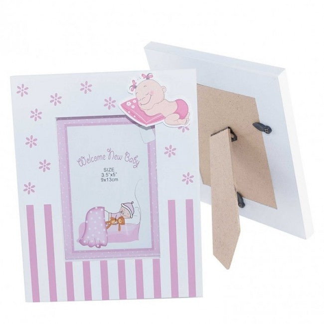 Portafotos madera bebé rosa