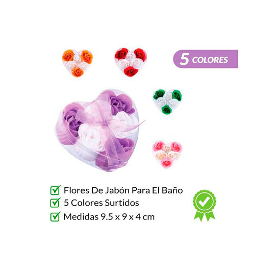 Flores de jabón presentadas en estuche de corazón con lazo