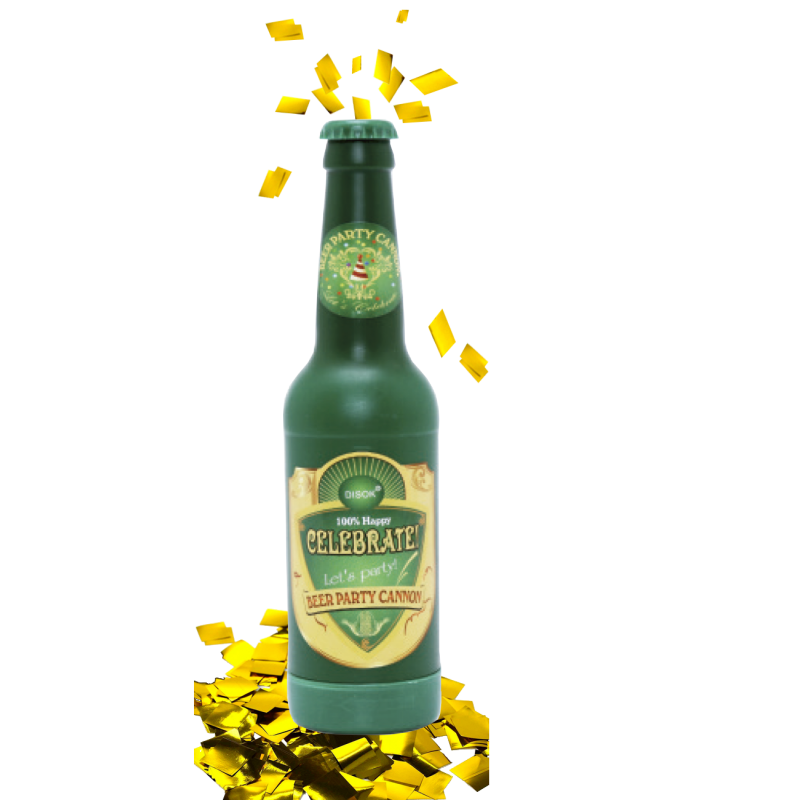 Cañón confetis en forma de botella de cerveza