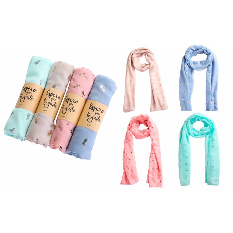 Pañuelo piñas y flamencos con presentación kraft surtido