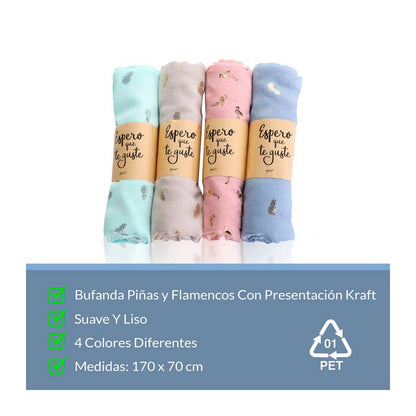 Pañuelo piñas y flamencos con presentación kraft surtido