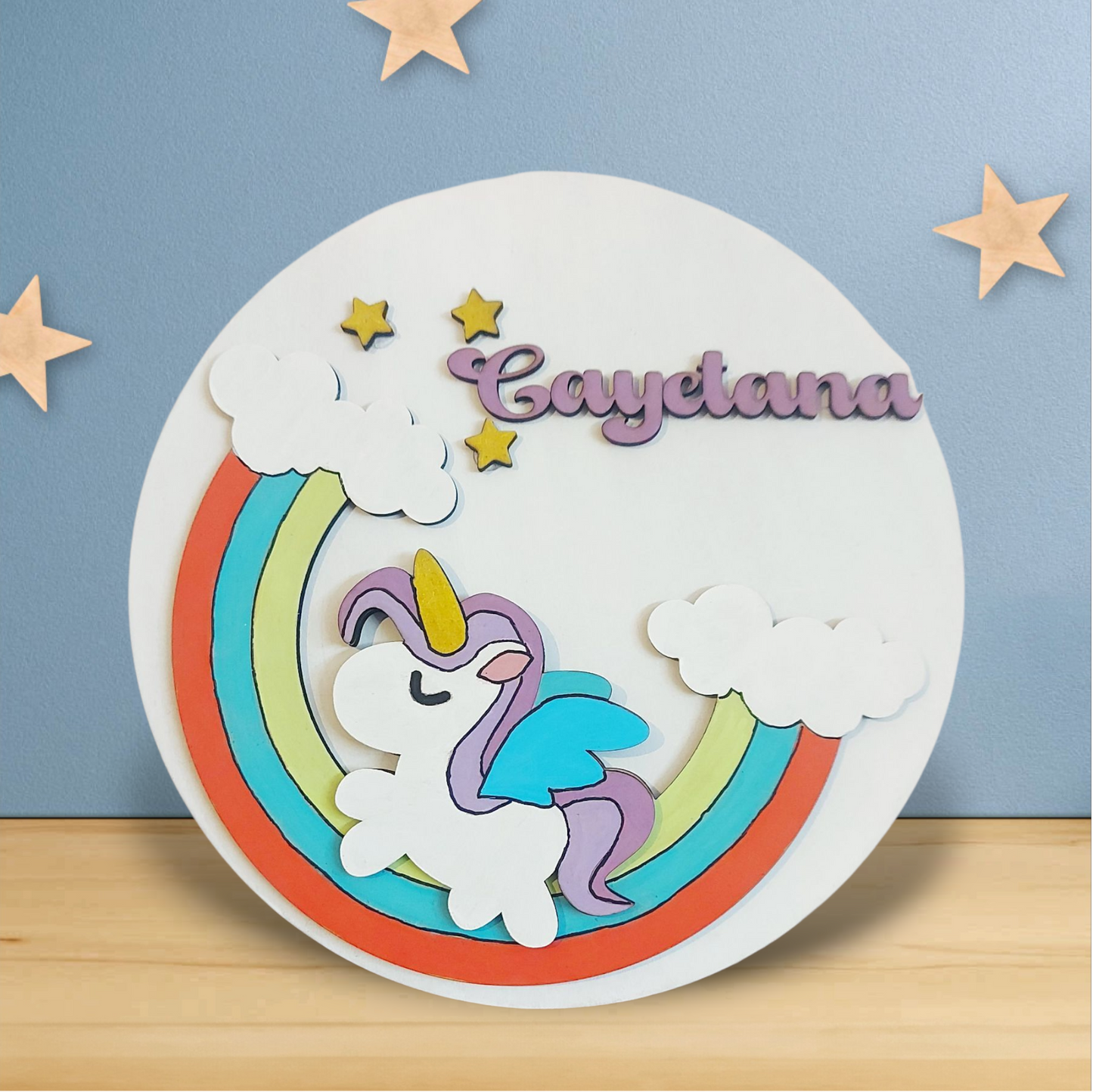 Cartel Unicornio sobre arco-iris