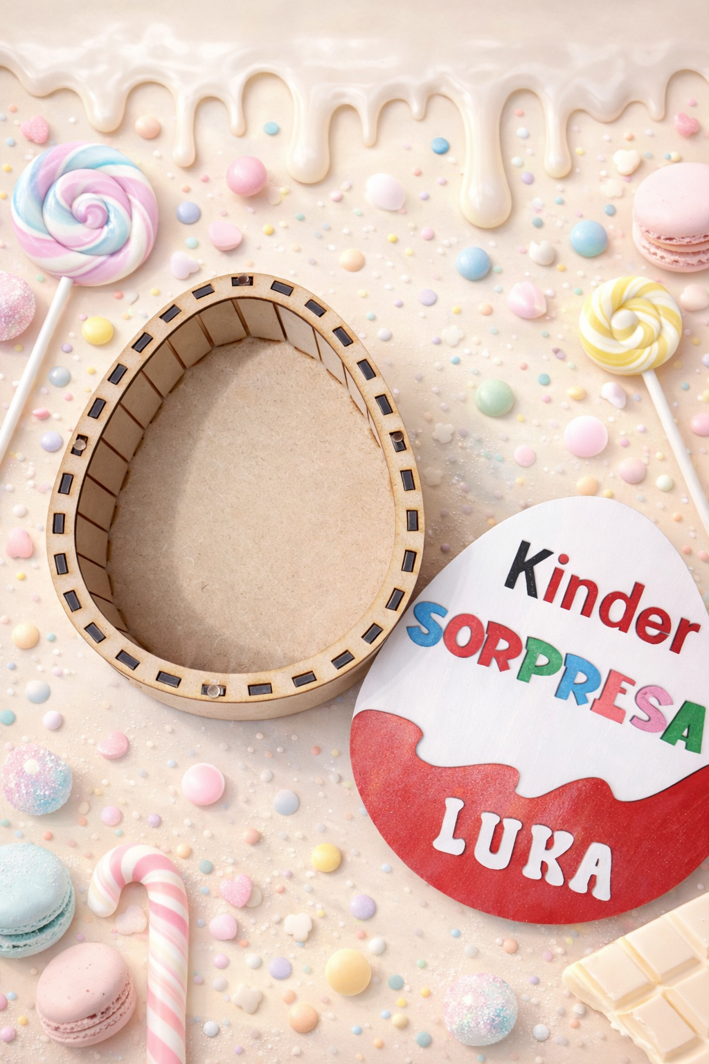 Caja madera personalizada Huevo Kinder