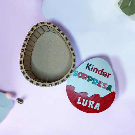 Caja madera personalizada Huevo Kinder