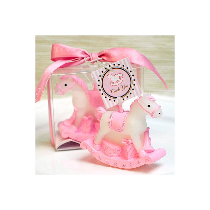 Vela caballo balancín rosa