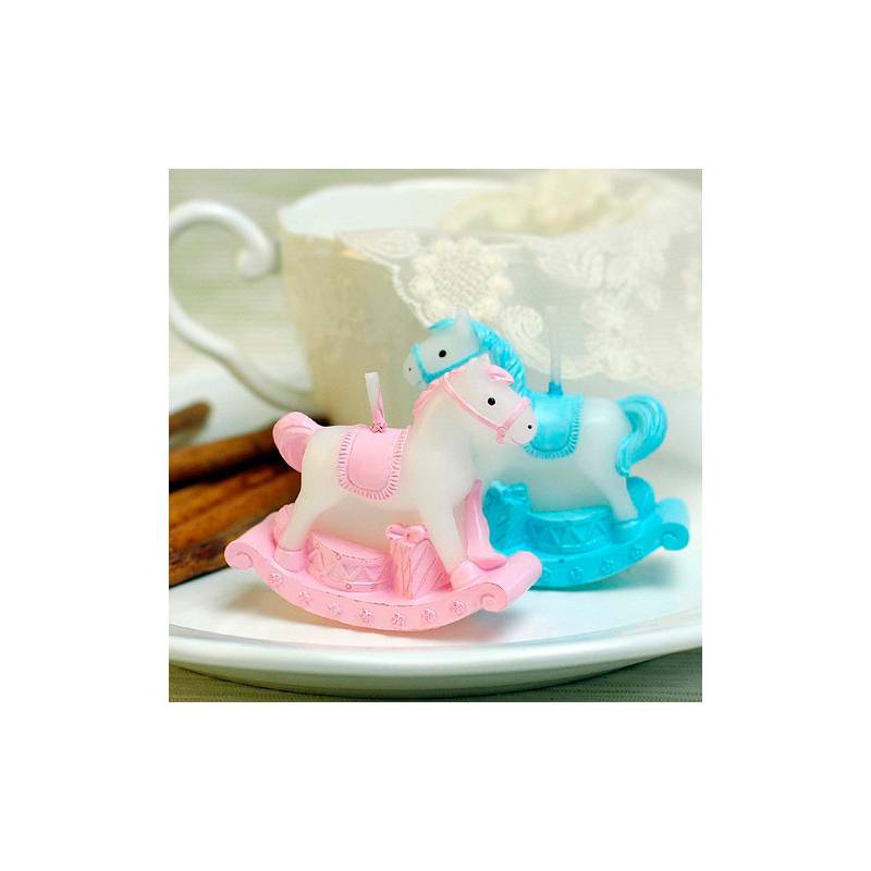 Vela caballo balancín rosa