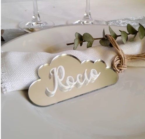 Marcasitio Forma De Nube Metacrilato + Nombre Metacrilato Blanco